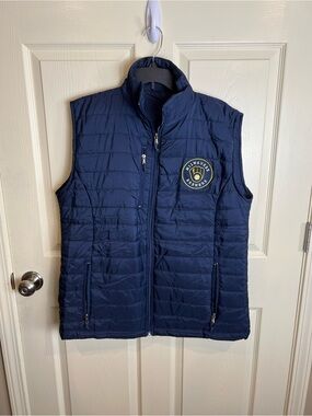 Men's game day giveaway Navy Quilted Vest with Milwaukee Brewers Patch XL